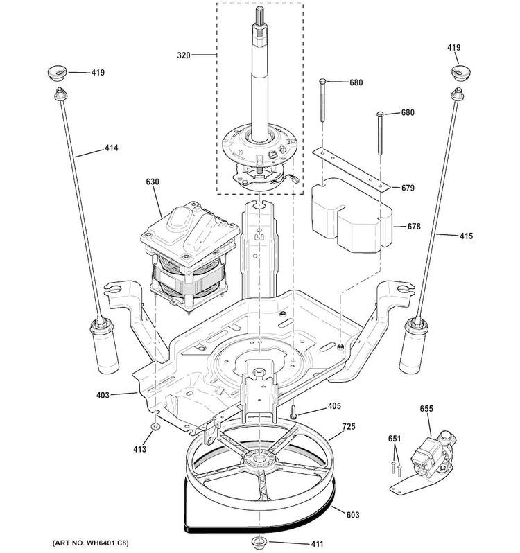 Suspension, Pump & Drive Components Diagram and Parts List for GTW180SCJ0WW  General Electric Washer