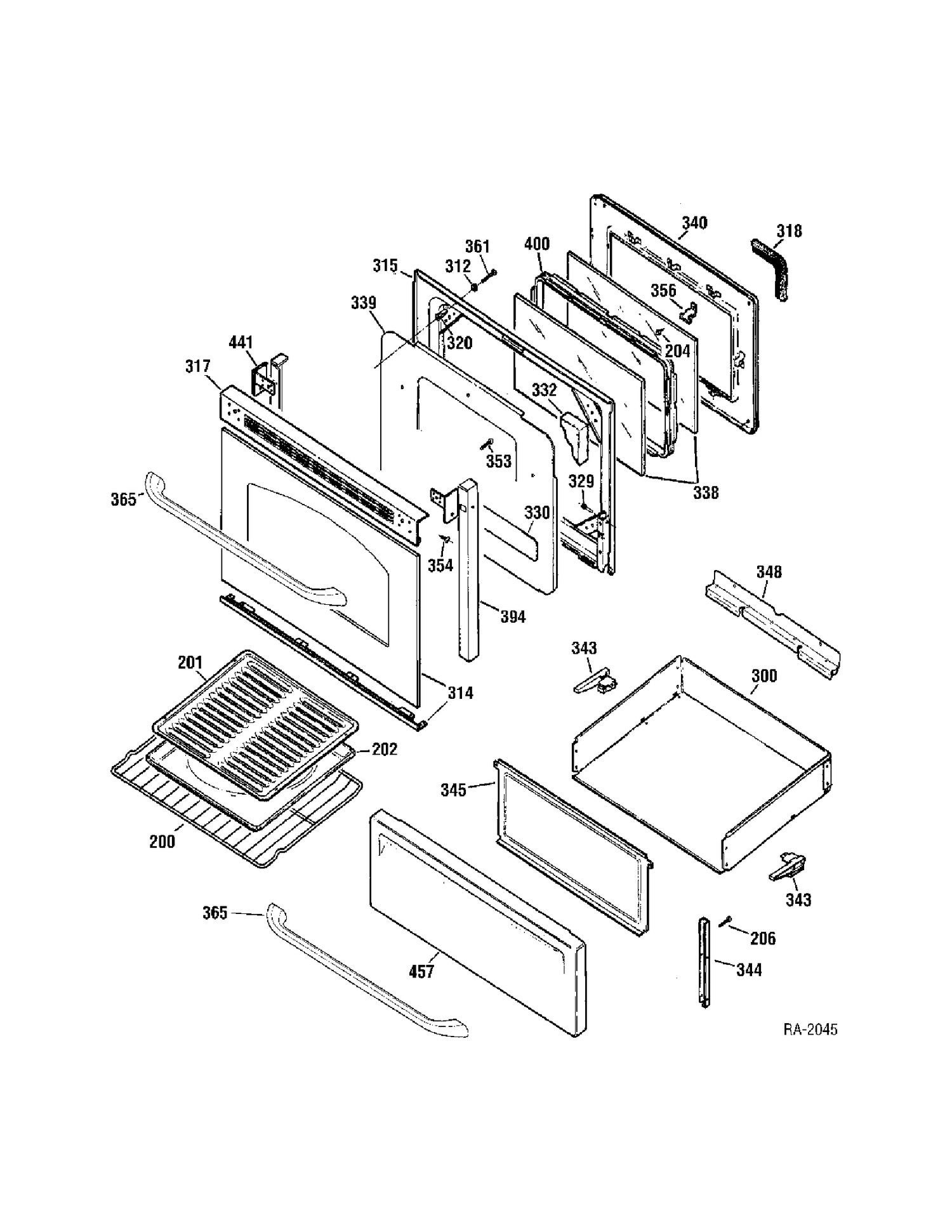 DOOR & DRAWER Diagram and Parts List for JCBP35SL1SS  General Electric Range