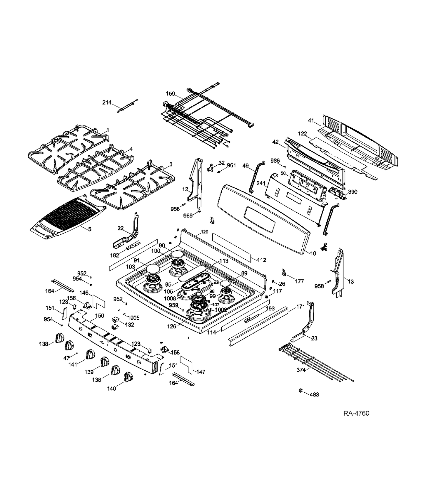 CONTROL PANEL & COOKTOP Diagram and Parts List for PCGB930DET2BB  General Electric Range