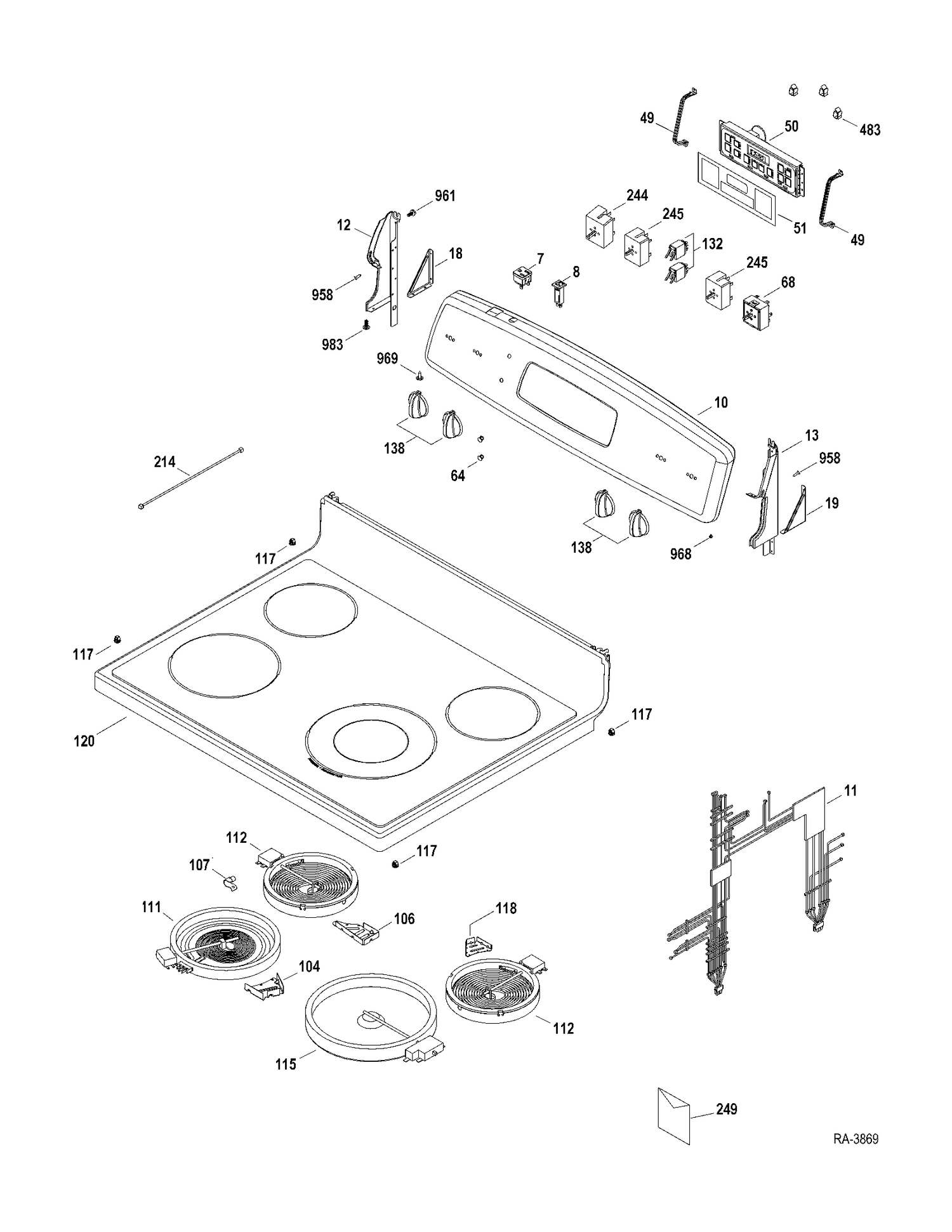 CONTROL PANEL-COOKTOP Diagram and Parts List for JCBP65MP3BS  General Electric Range