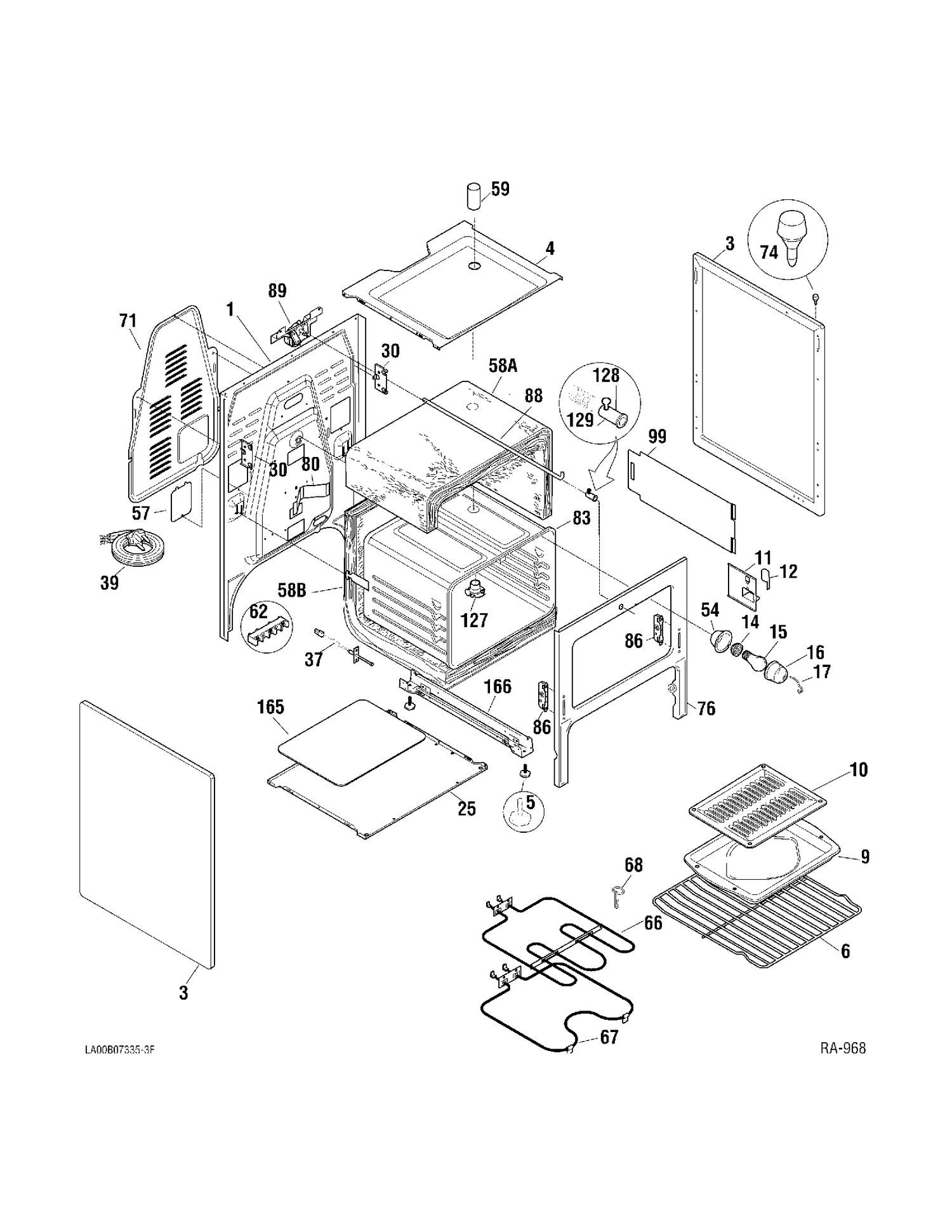 BODY Diagram and Parts List for GRSF3251ZB-5  General Electric Range