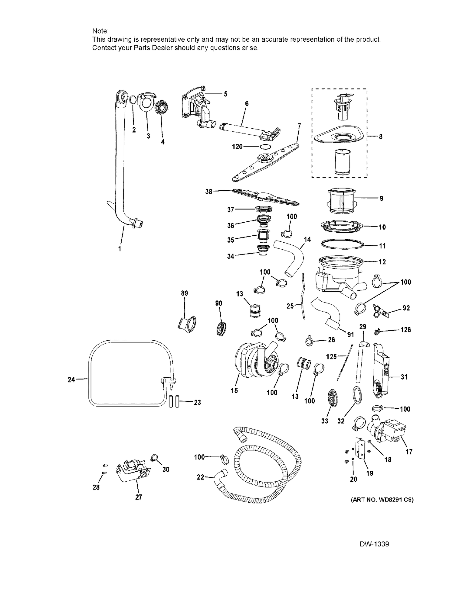 MOTOR-PUMP MECHANISM Diagram and Parts List for QDT125SSKSS  General Electric Dishwasher