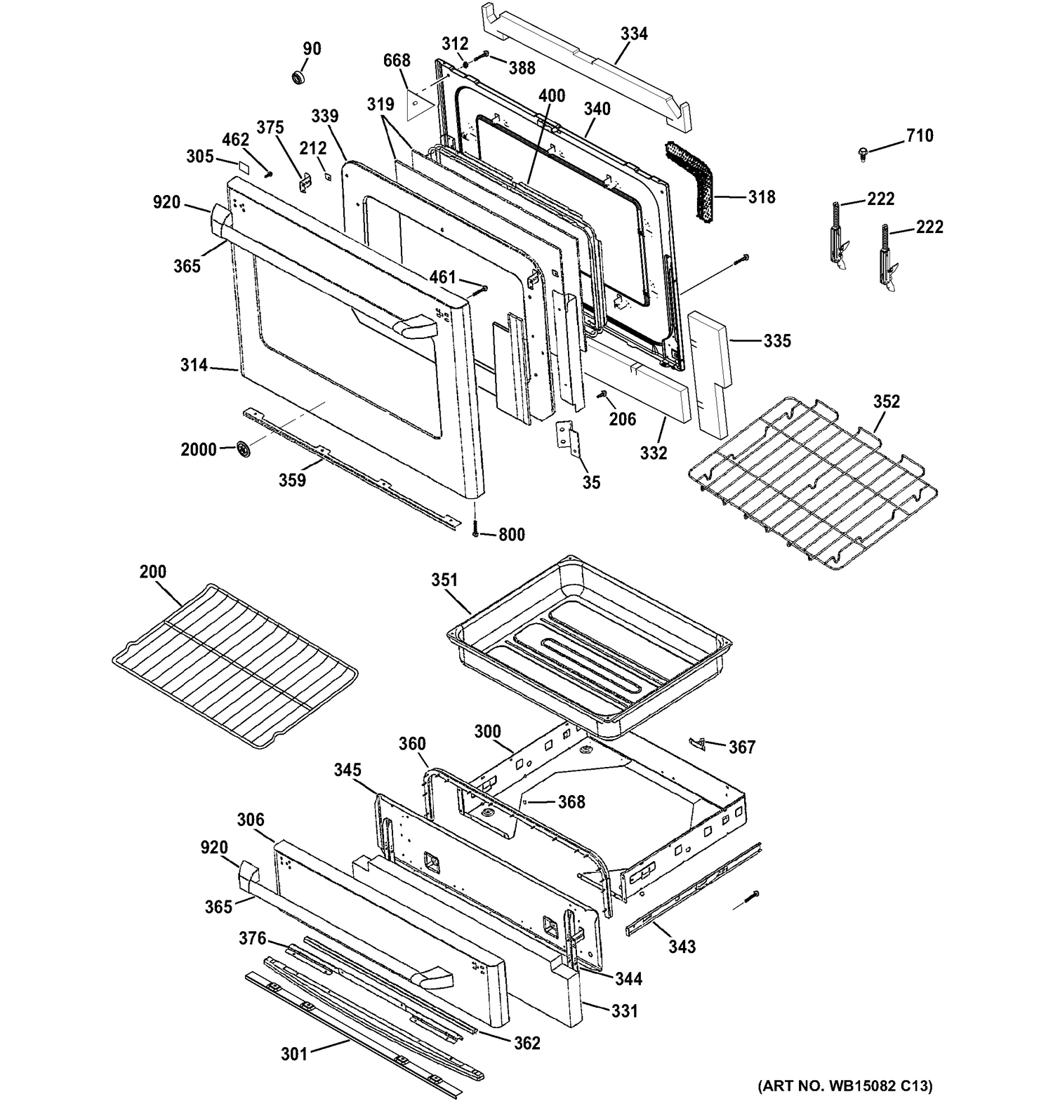 DOOR & DRAWER PARTS Diagram and Parts List for CGS985SET8SS  General Electric Range