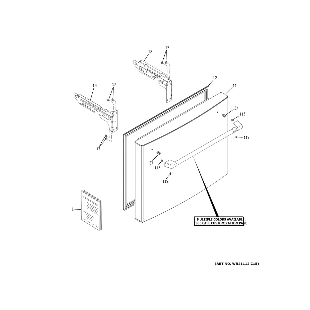 Freezer Door Diagram and Parts List for CWE19SP2NXS1  General Electric Refrigerator