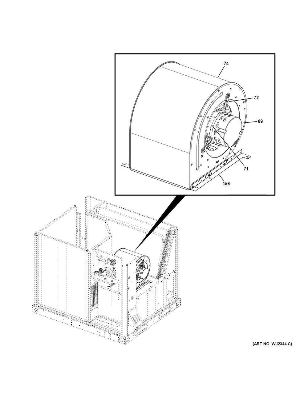 Blower And Motor Diagram and Parts List for NP14A30S03  General Electric Air Conditioner