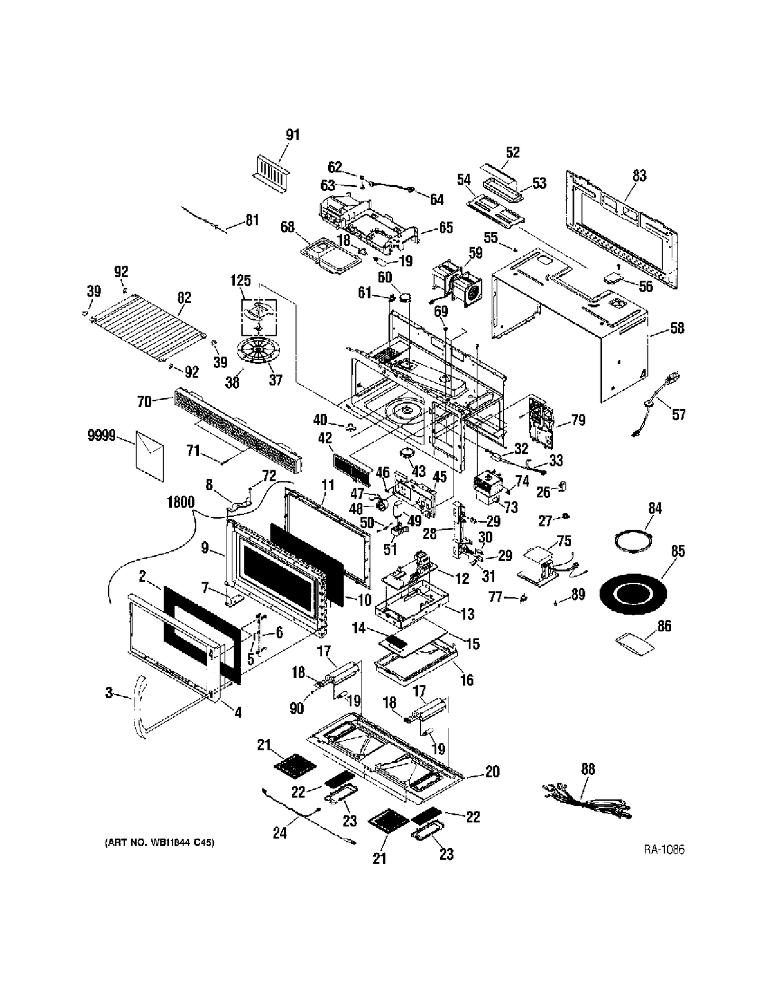 MICROWAVE Diagram and Parts List for JVM1660BBC04  General Electric Microwave