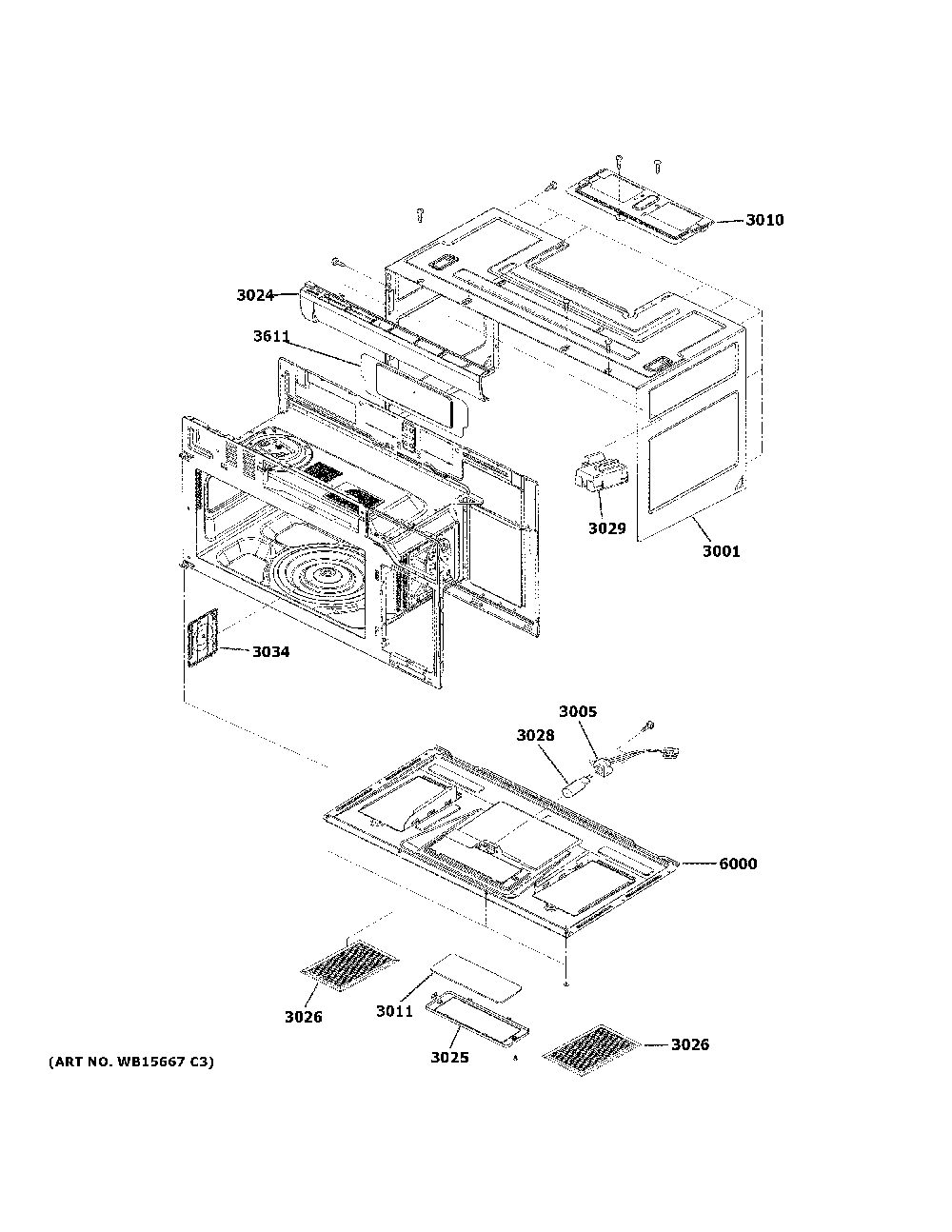 Oven Cavity Parts Diagram and Parts List for PVM9005SJ8SS  General Electric Microwave