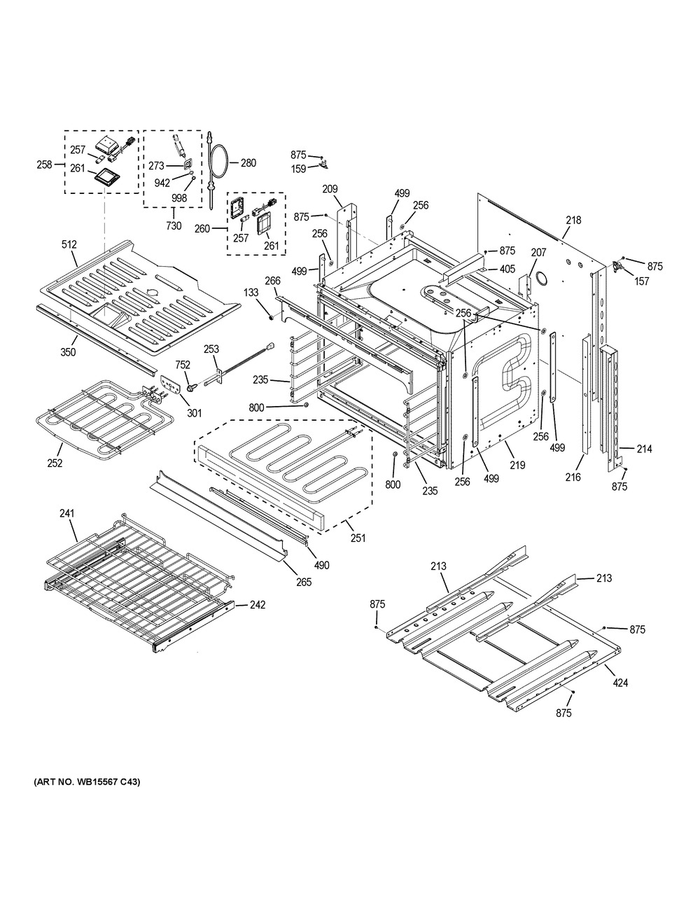 Lower Oven Diagram and Parts List for PT7550FM2DS  General Electric Wall Oven