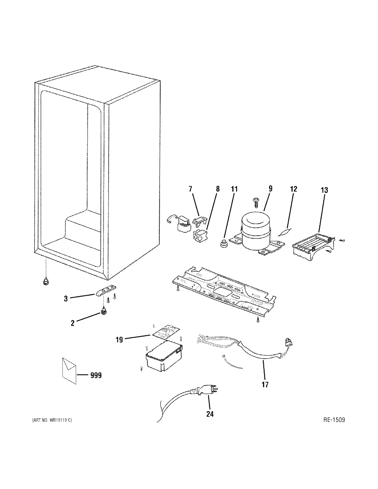 UNIT PARTS Diagram and Parts List for PWR04FANABSC  General Electric Refrigerator
