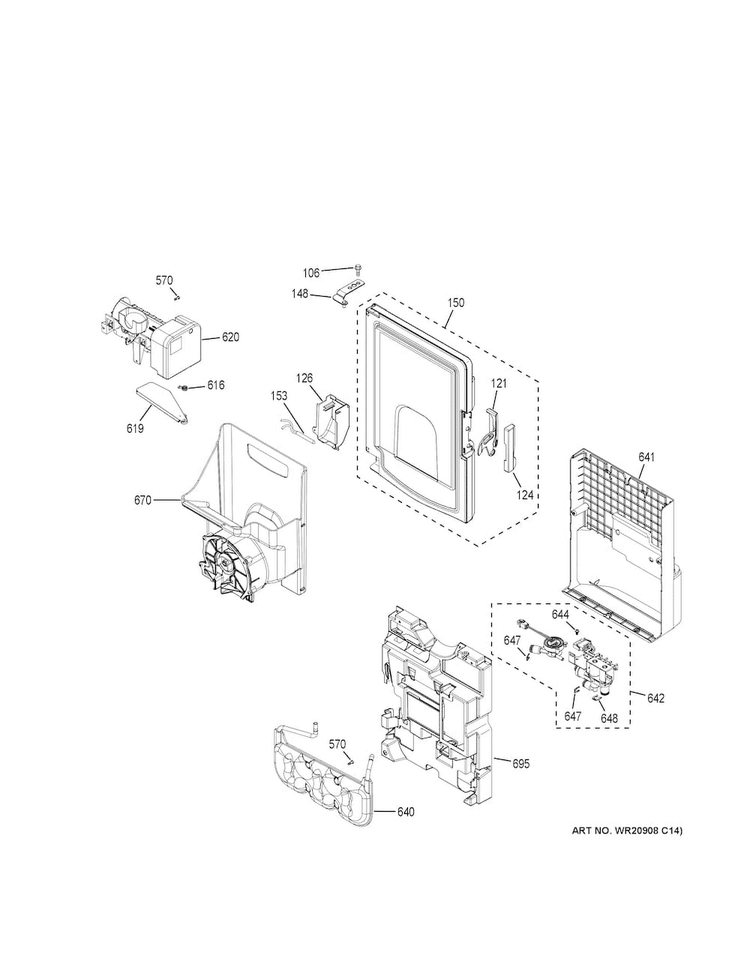 Ice Maker & Dispenser Diagram and Parts List for PYE22PSHJSS  General Electric Refrigerator