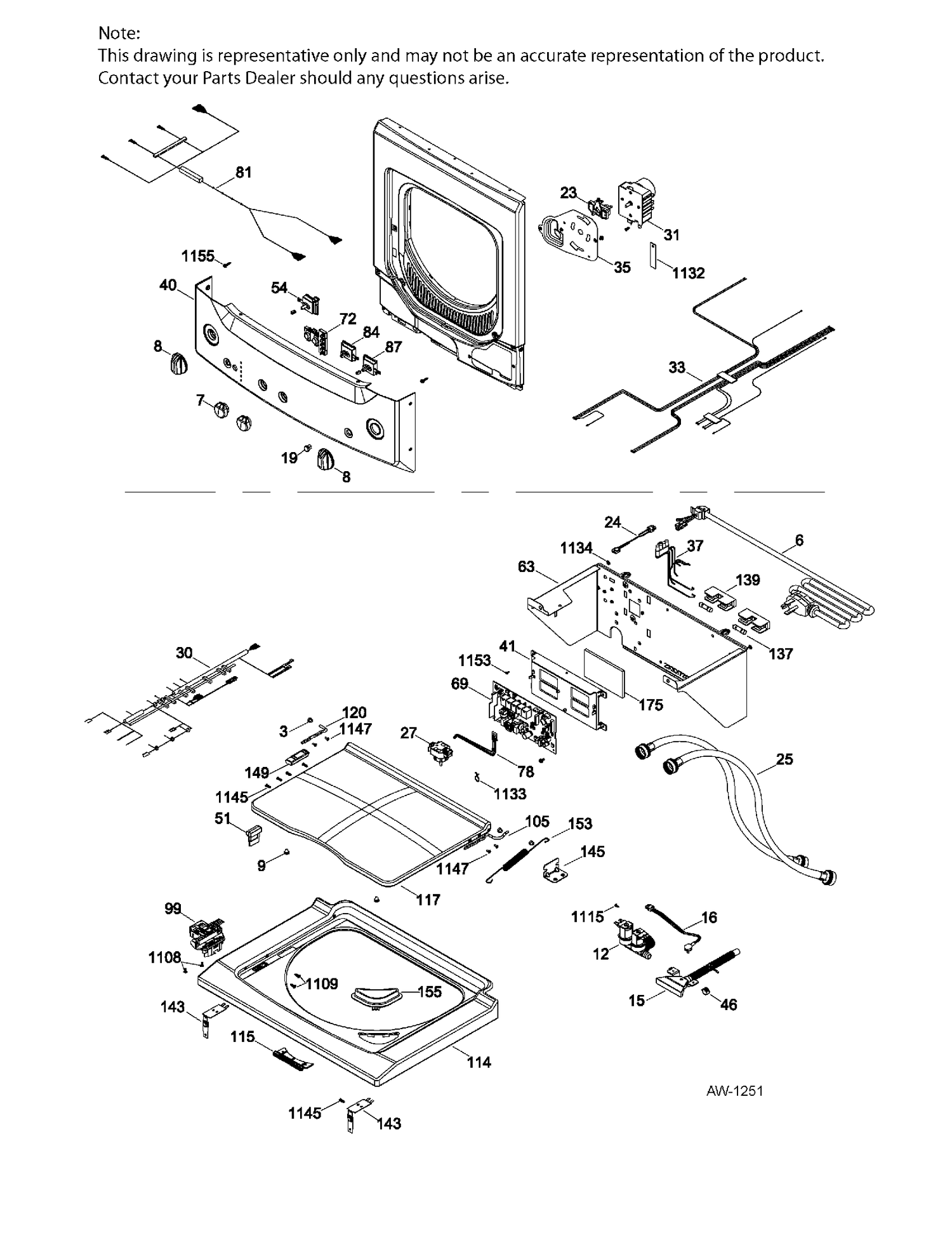 LID & CONTROLS Diagram and Parts List for GUAN275ED1WW  General Electric Dryer