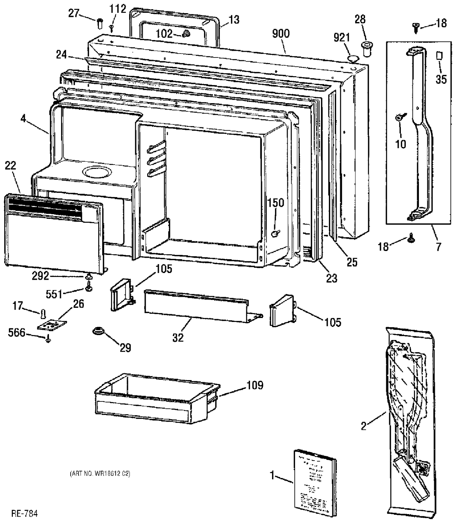 FREEZER DOOR Diagram and Parts List for TBX22PRBSRWW  General Electric Refrigerator