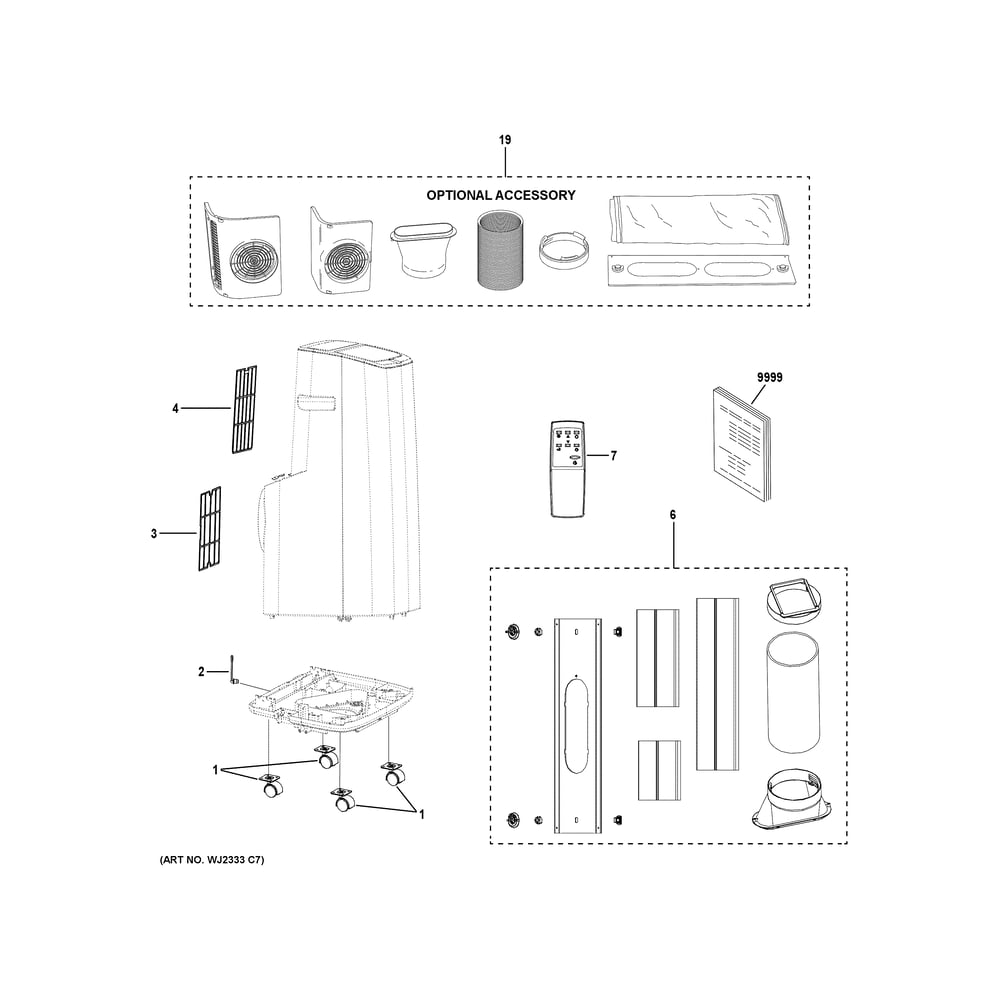 Portable Air Conditioner Diagram and Parts List for APLS08WWB1  General Electric Air Conditioner