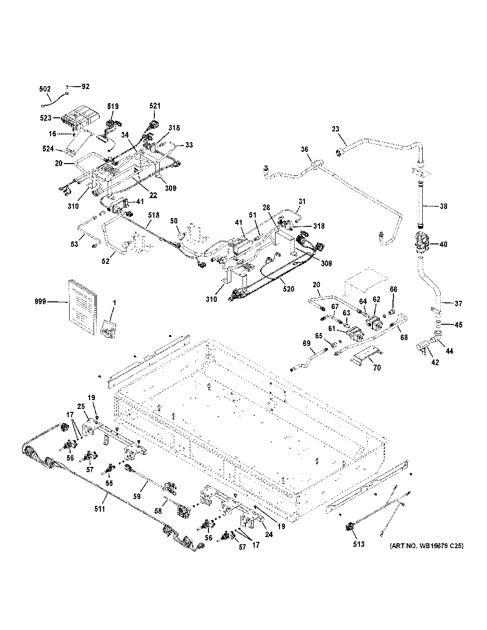 Gas And Burner Parts Diagram and Parts List for ZDP484NGT1SS  General Electric Range