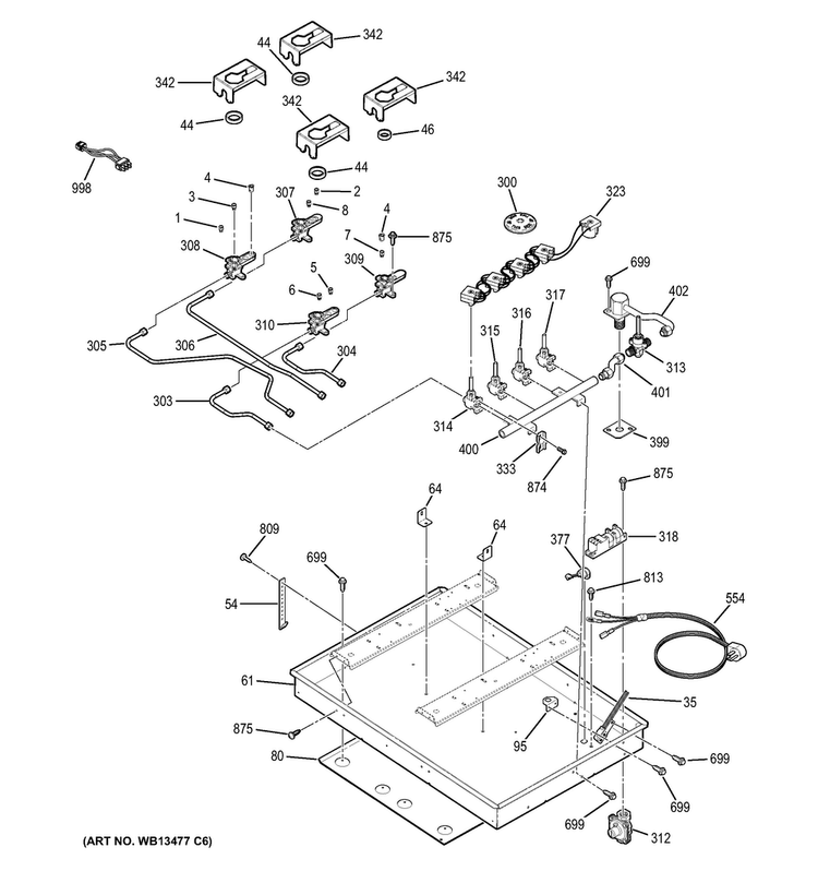 Gas & Burner Parts Diagram and Parts List for JGP940TEK5WW  General Electric Cooktop