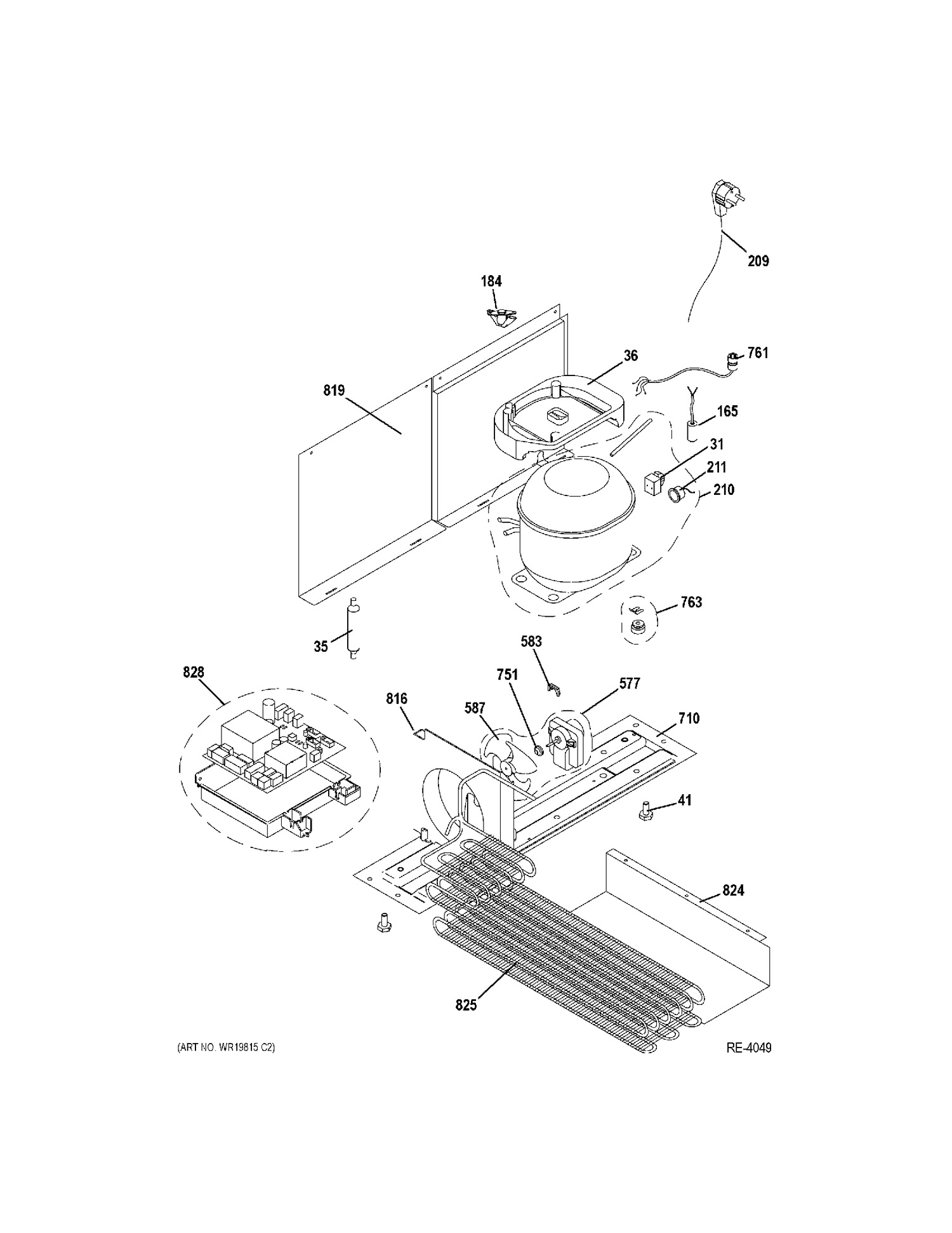 UNIT Diagram and Parts List for ZDWT240PBBS  General Electric Refrigerator