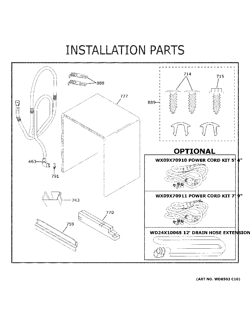 Installation Parts Diagram and Parts List for GDT535PGR3WW  General Electric Dishwasher