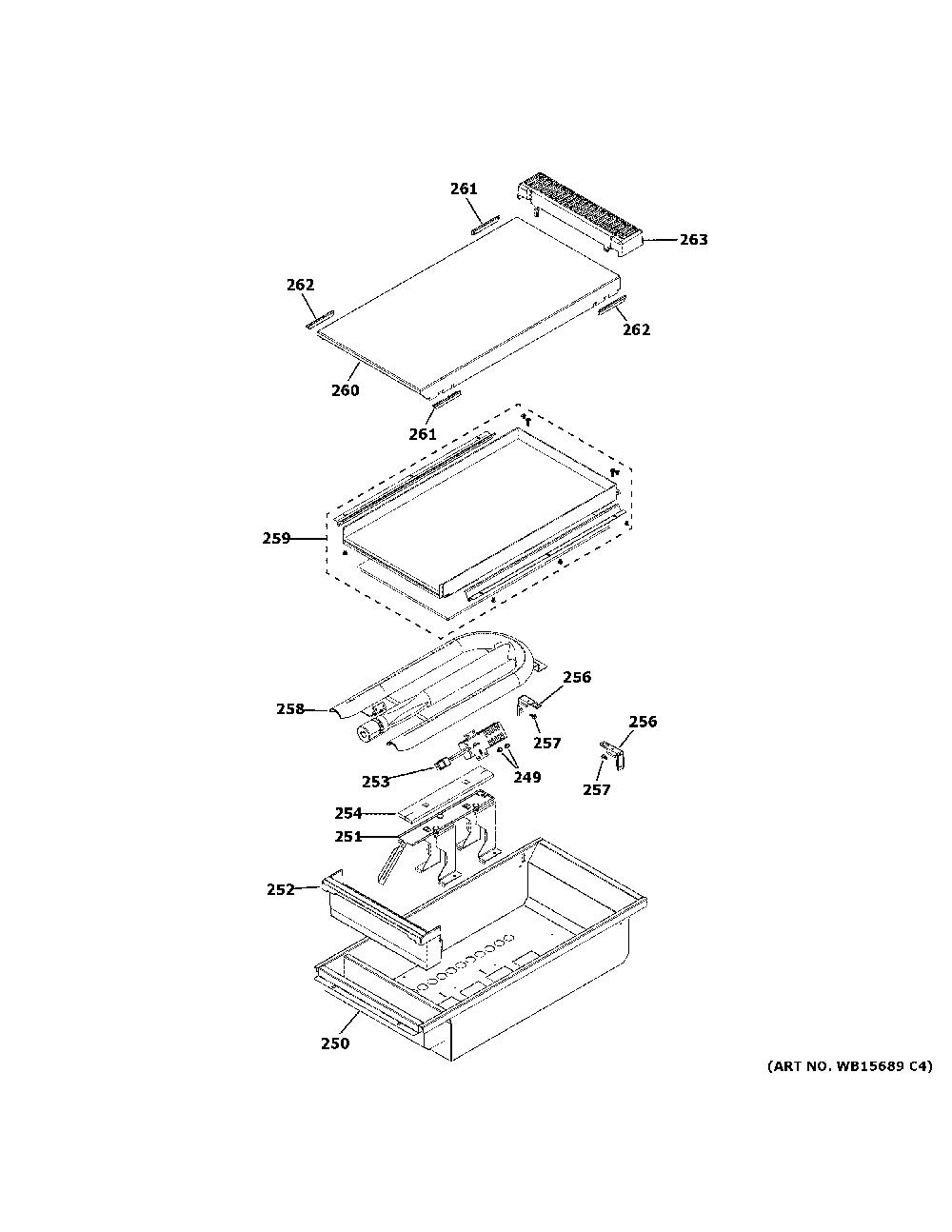 Griddle Assembly Diagram and Parts List for ZDP486NDT1SS  General Electric Range