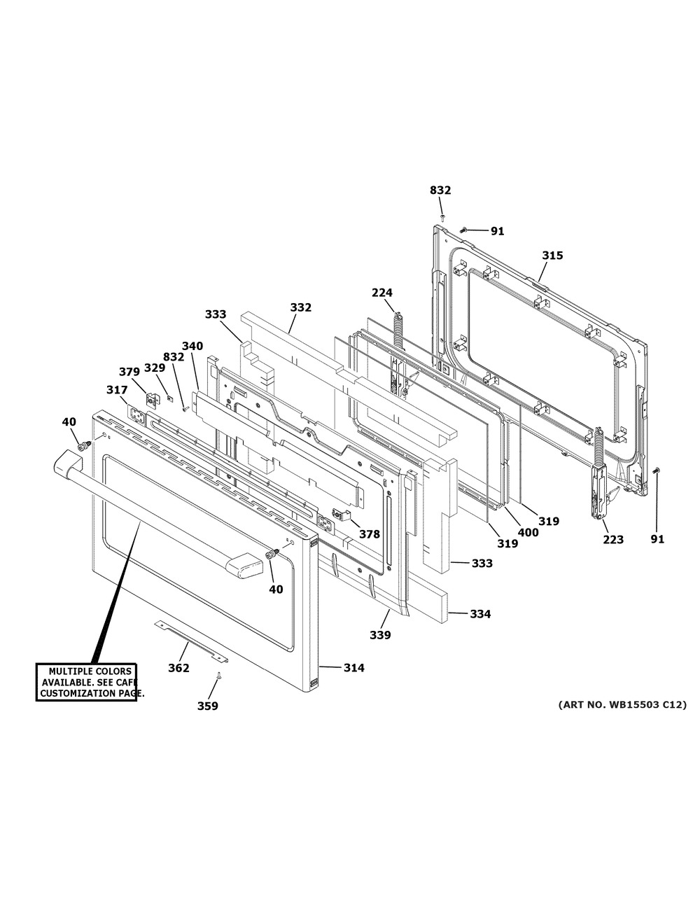 Lower Door Diagram and Parts List for CGS750P3M2D1  General Electric Range