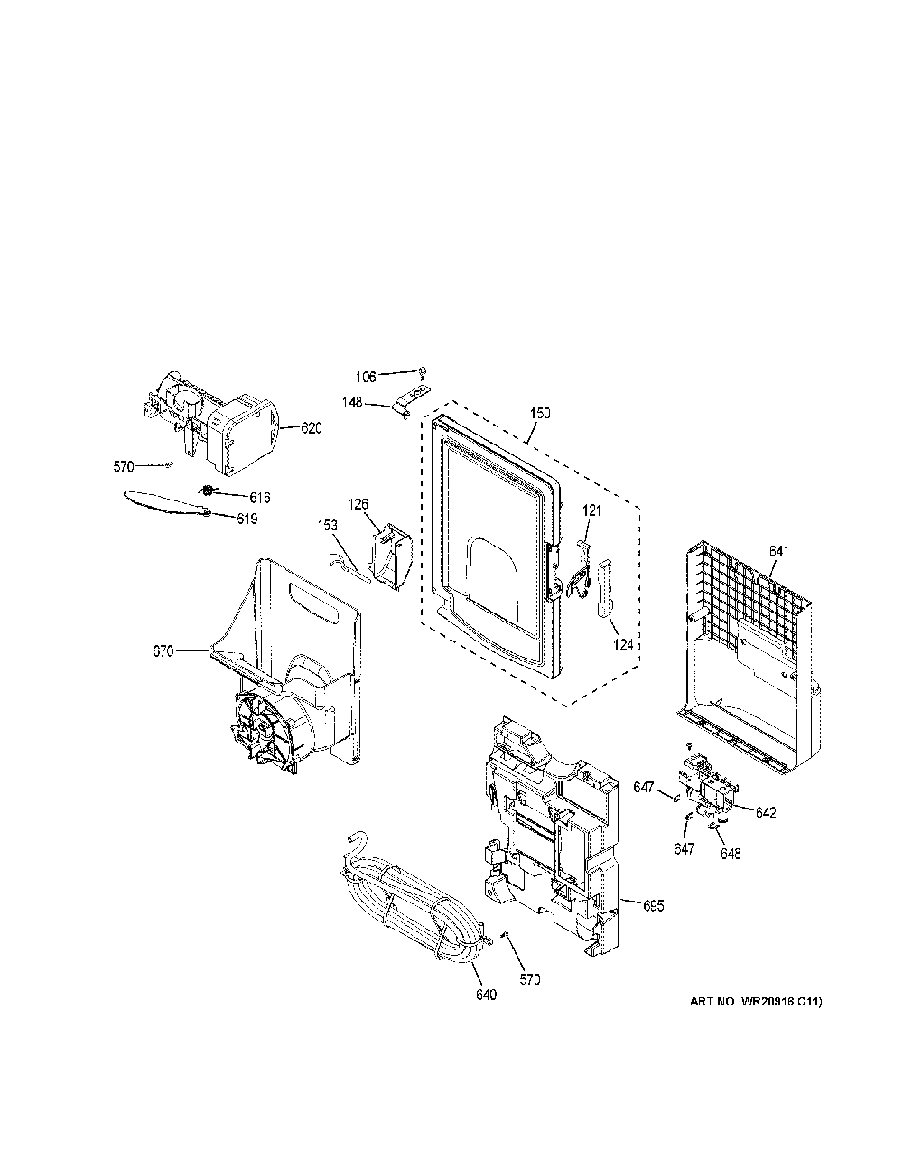 Ice maker & dispenser Diagram and Parts List for GFD28GYNDFS  General Electric Refrigerator