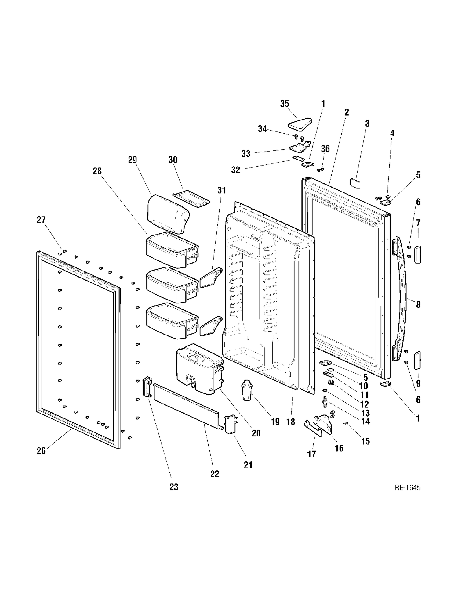 FF DOOR Diagram and Parts List for PDE18LZRACC  General Electric Refrigerator