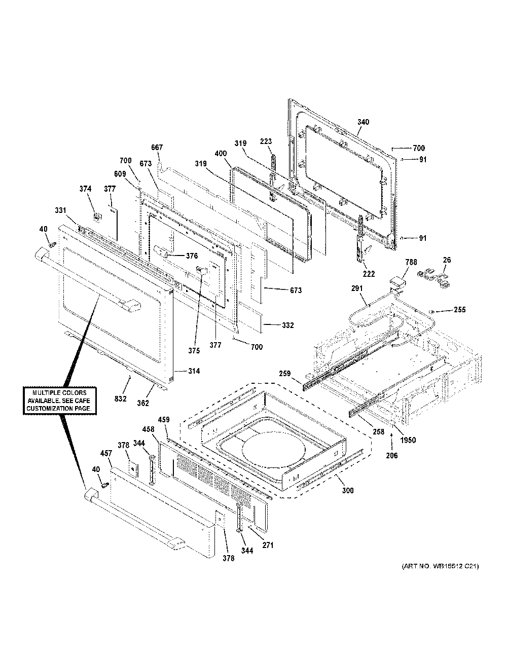 Door And Drawer Parts Diagram and Parts List for CES700P4M3W2  General Electric Range
