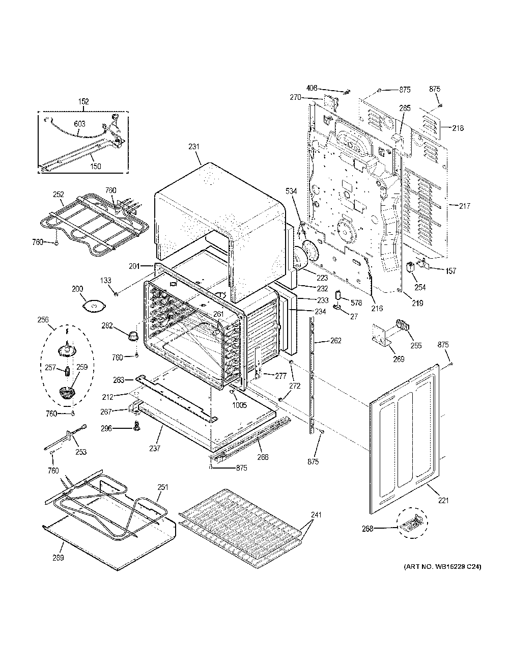 Lower oven Diagram and Parts List for PB960BJ6TS  General Electric Range