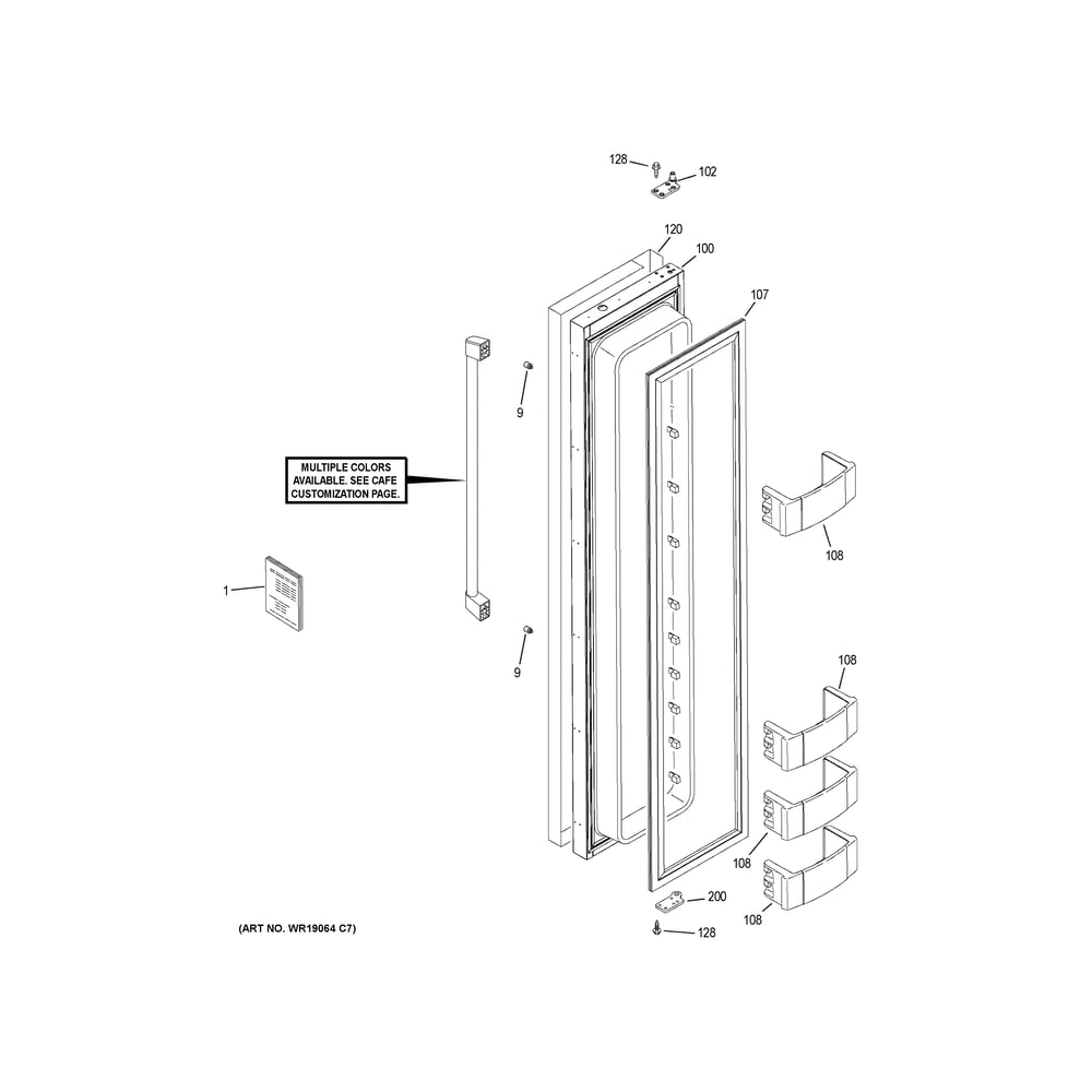 Freezer Door Diagram and Parts List for CSB48WP2NMS1  General Electric Refrigerator