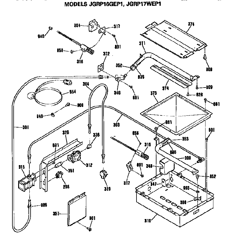 Burner Valve Assembly Diagram and Parts List for JGRP17WEP1WW  General Electric Wall Oven