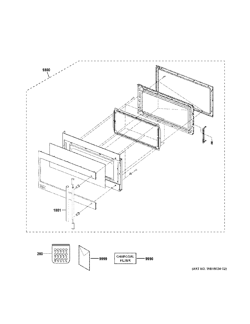 Door parts Diagram and Parts List for ZSA1201J4SS  General Electric Microwave