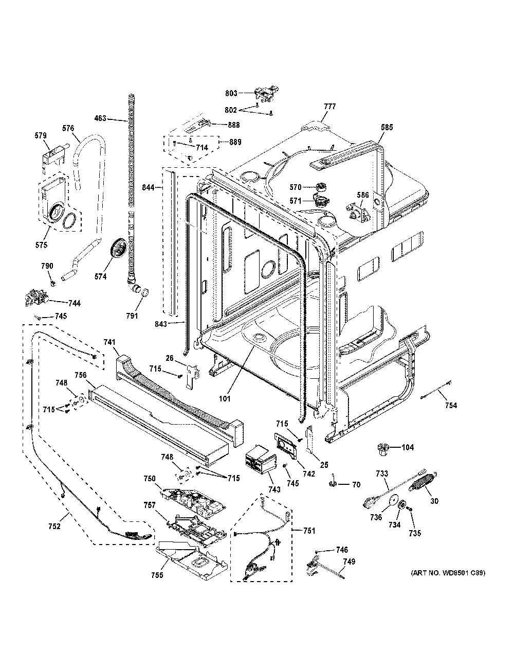 Body Parts Diagram and Parts List for GDT645SSN8SS  General Electric Dishwasher