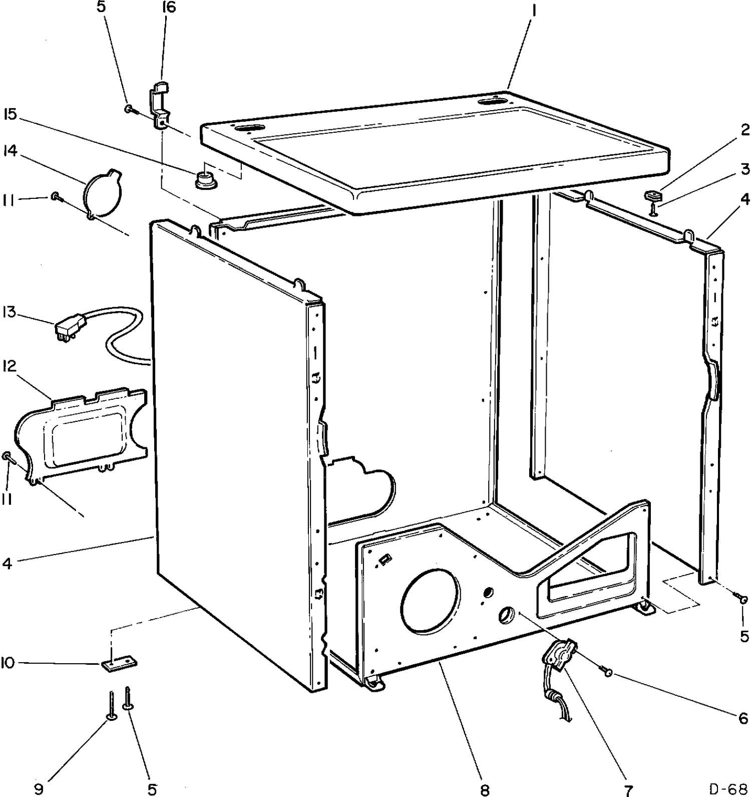 CABINET Diagram and Parts List for 62198429  General Electric Dryer