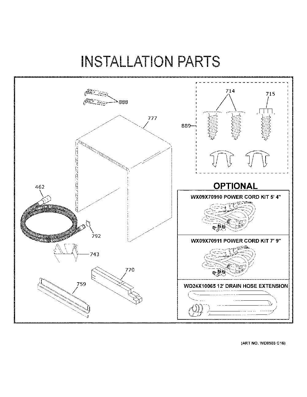 Installation Parts Diagram and Parts List for GDT535PGR0WW  General Electric Dishwasher
