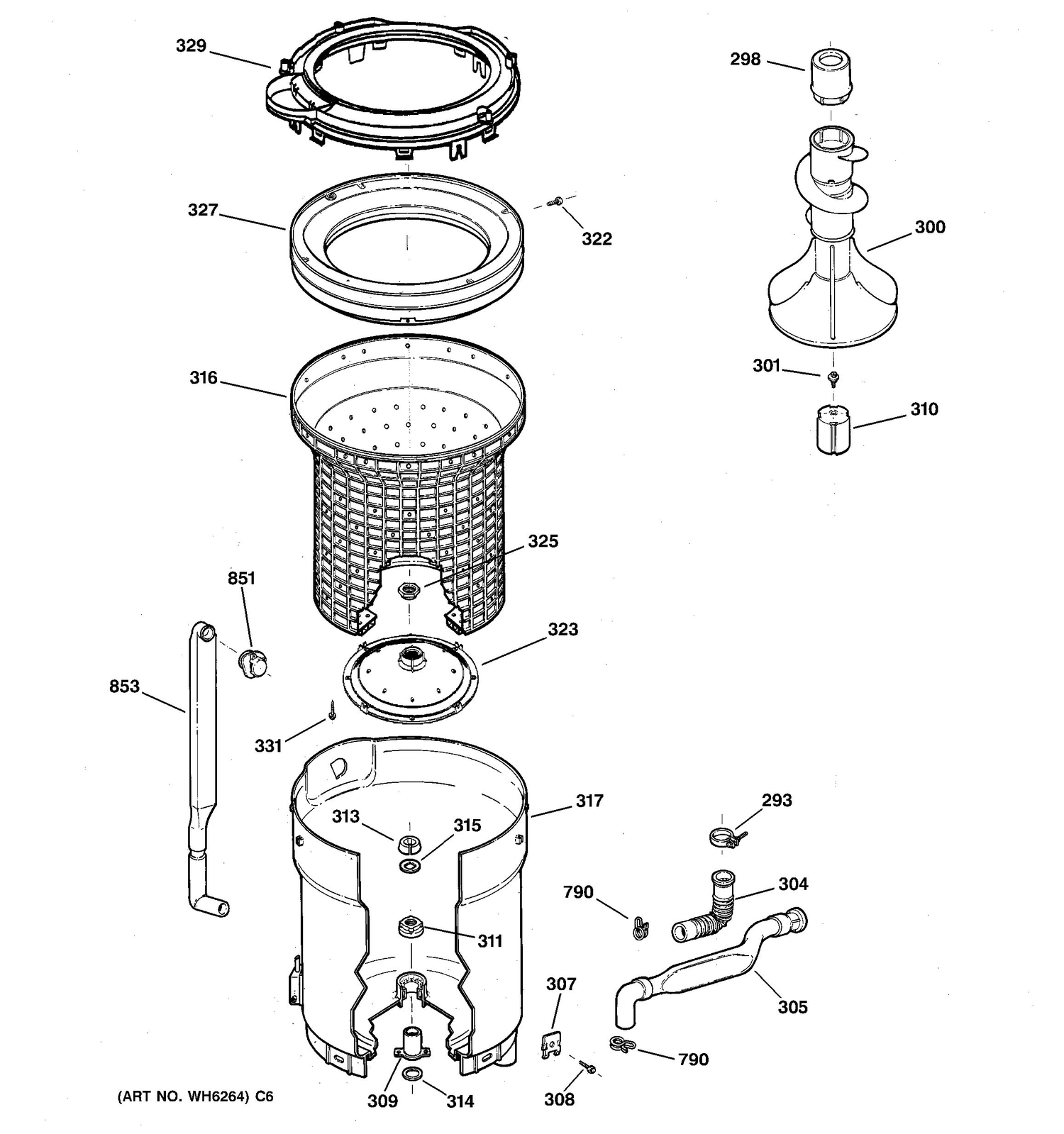 TUB, BASKET & AGITATOR Diagram and Parts List for MNXRP080DAWW  General Electric Washer