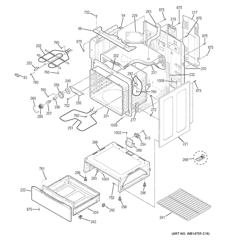 Body Parts Diagram and Parts List for JB625RK1SS  General Electric Range