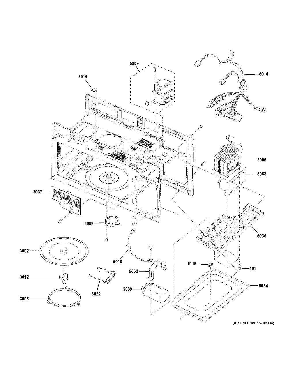Interior Parts Diagram and Parts List for QVM7167RN8SS  General Electric Microwave