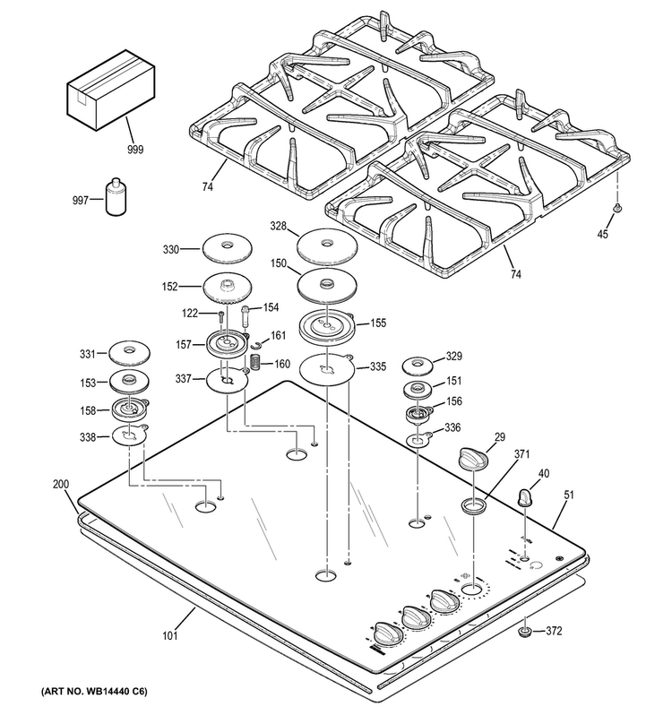 Control Panel & Cooktop Diagram and Parts List for JGP940TEK6WW  General Electric Cooktop
