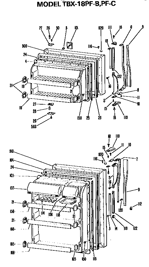 Doors Diagram and Parts List for TBX18PFC  General Electric Refrigerator
