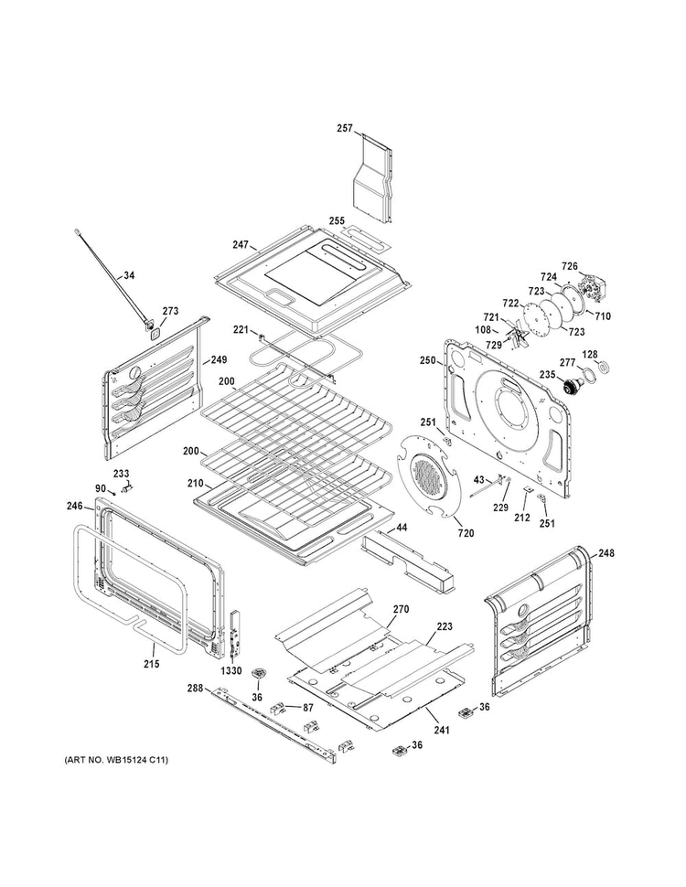 Lower Oven Diagram and Parts List for CGS990SET9SS  General Electric Range