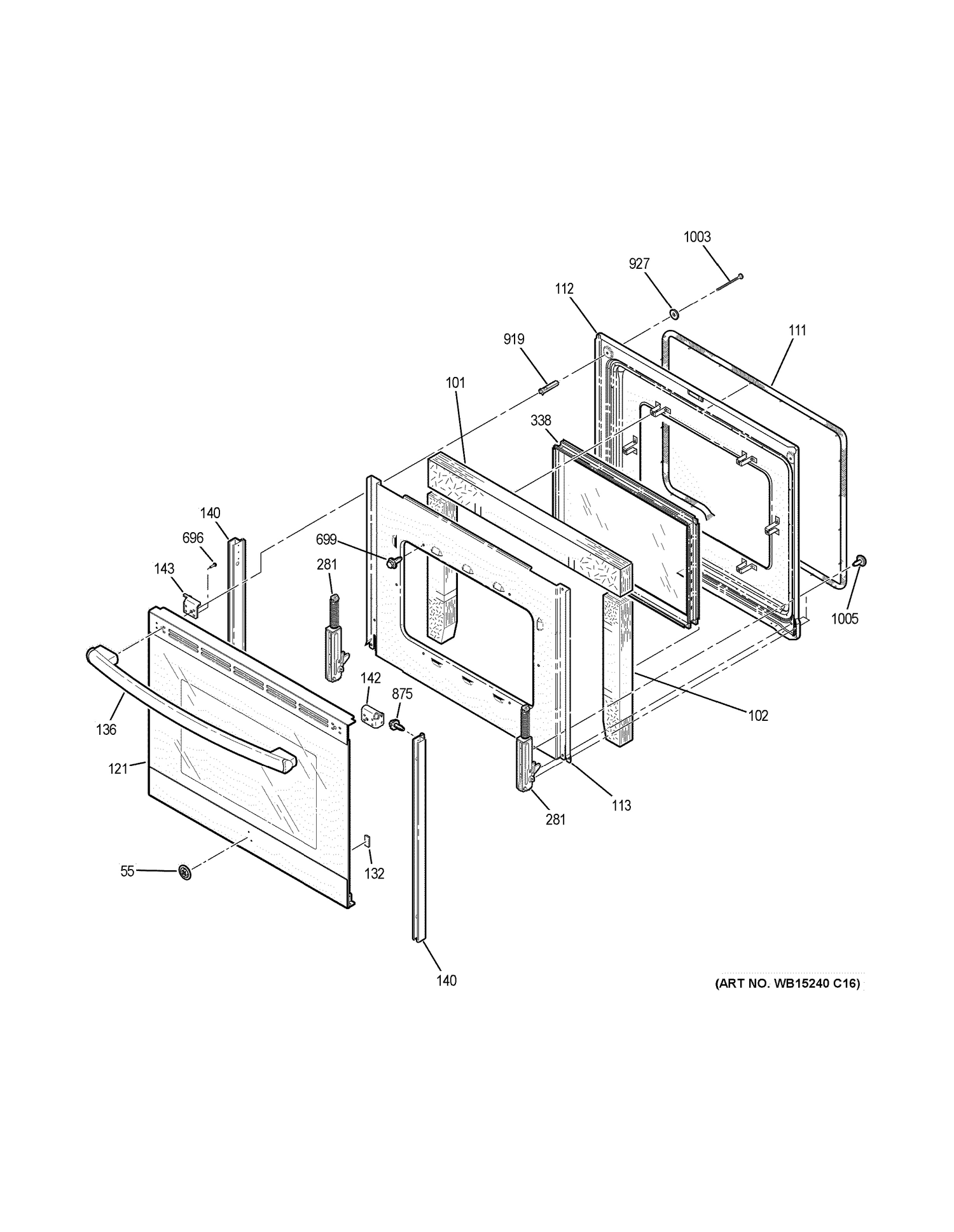 DOOR Diagram and Parts List for JBS60RK2SS  General Electric Range