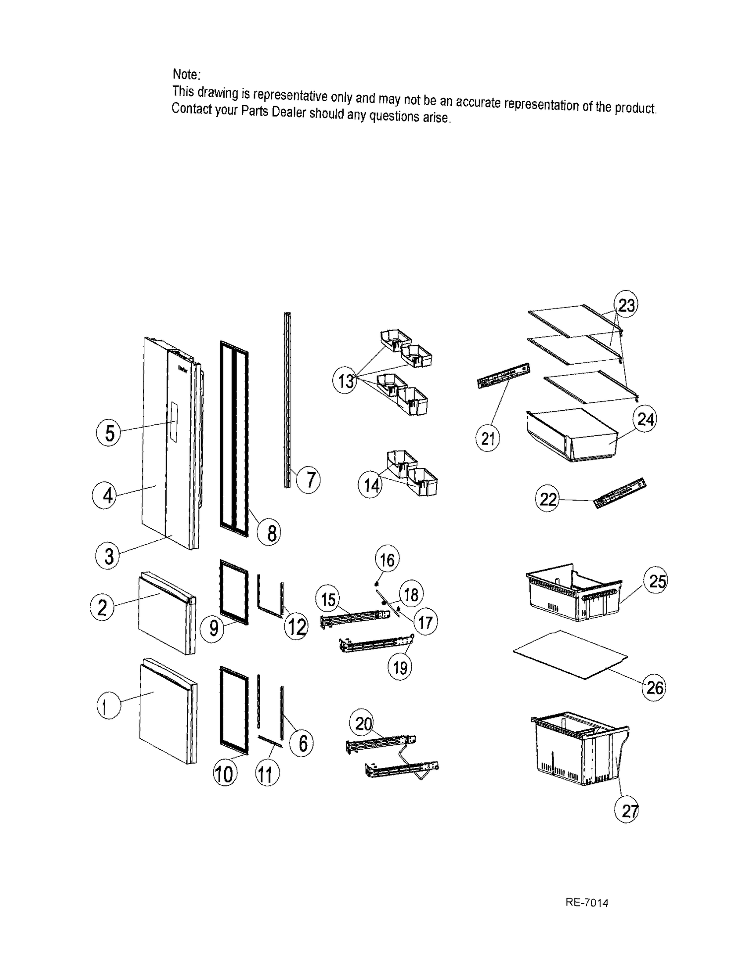 DOOR & SHELVES Diagram and Parts List for HRF15N3BGF  General Electric Refrigerator
