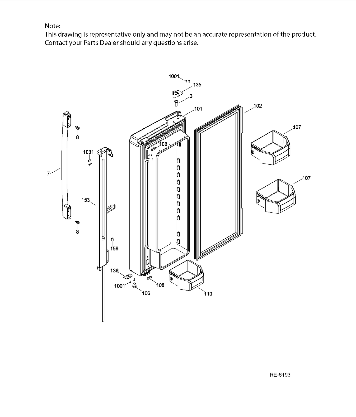 FF DOOR LEFT Diagram and Parts List for PNR20KSEBFES  General Electric Refrigerator