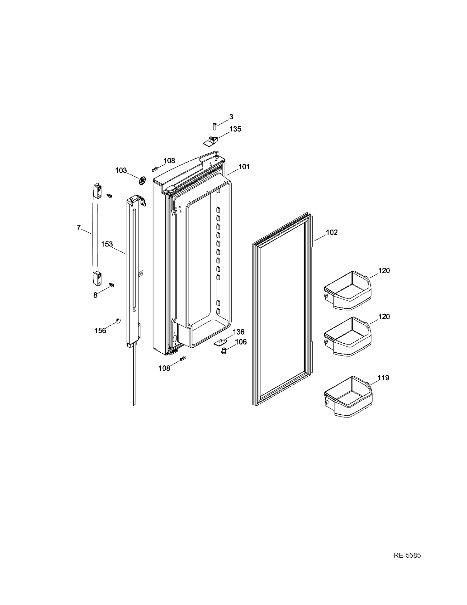 FF DOOR LEFT Diagram and Parts List for GNR22DGEAFWW  General Electric Refrigerator