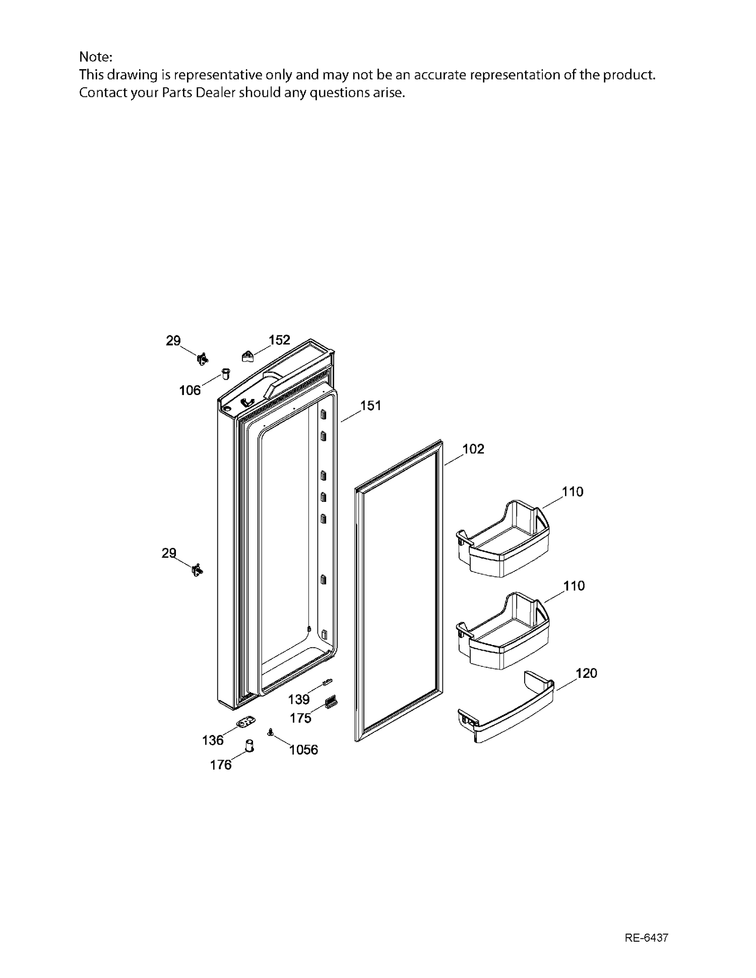 FF DOOR RH Diagram and Parts List for GNE25DGKAKWW  General Electric Refrigerator