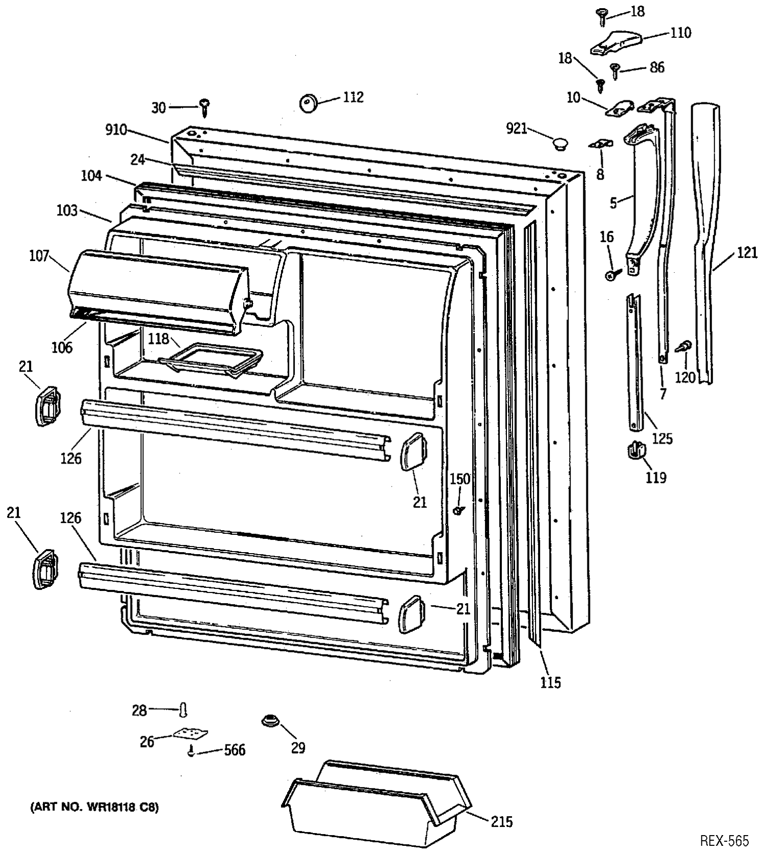 REFRIGERATOR DOOR Diagram and Parts List for CTX18G1XCRAA  General Electric Refrigerator