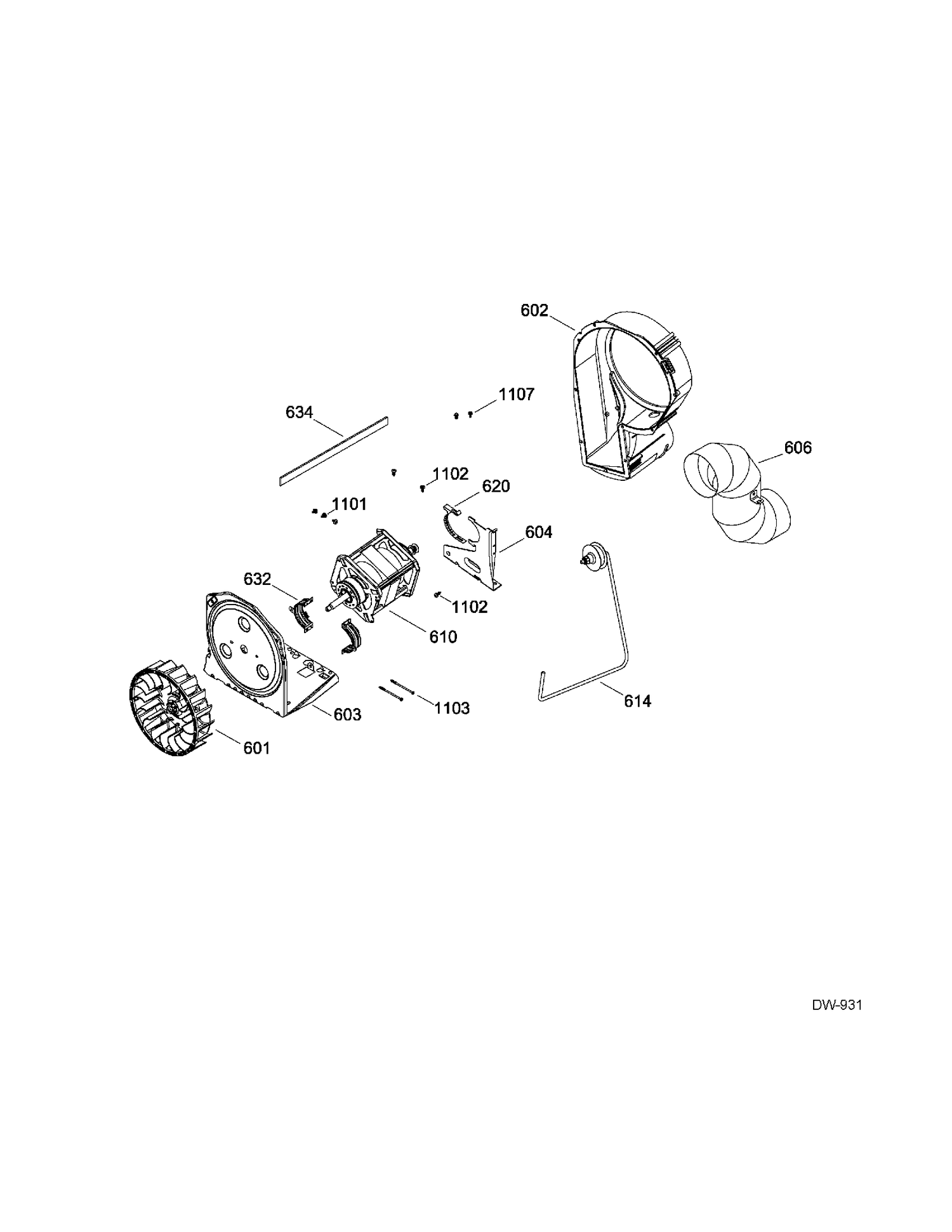 BLOWER & DRIVE ASM Diagram and Parts List for GUAP240EM3WW  General Electric Washer