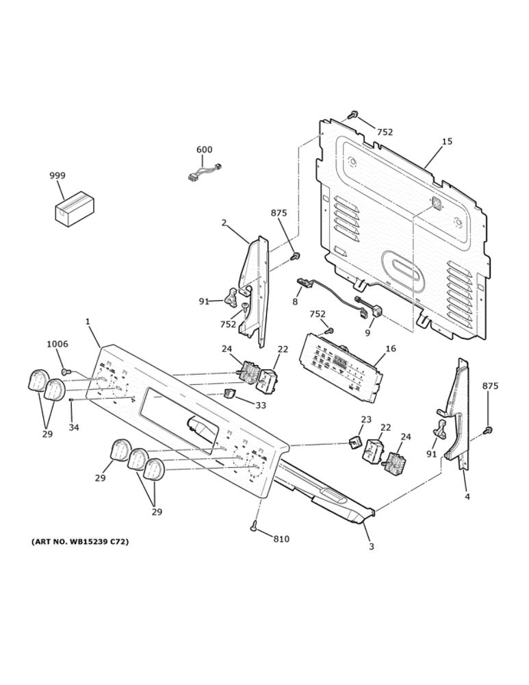 Conttrol Panel Diagram and Parts List for JB735FP1DS  General Electric Range