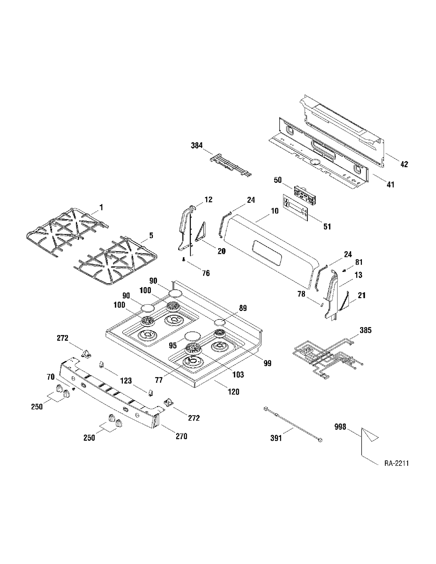 CONTROLS & COOKTOP Diagram and Parts List for 147260  General Electric Range