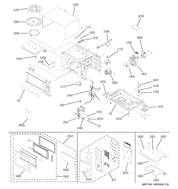 Microwave Diagram and Parts List for JES1384SF01  General Electric Microwave