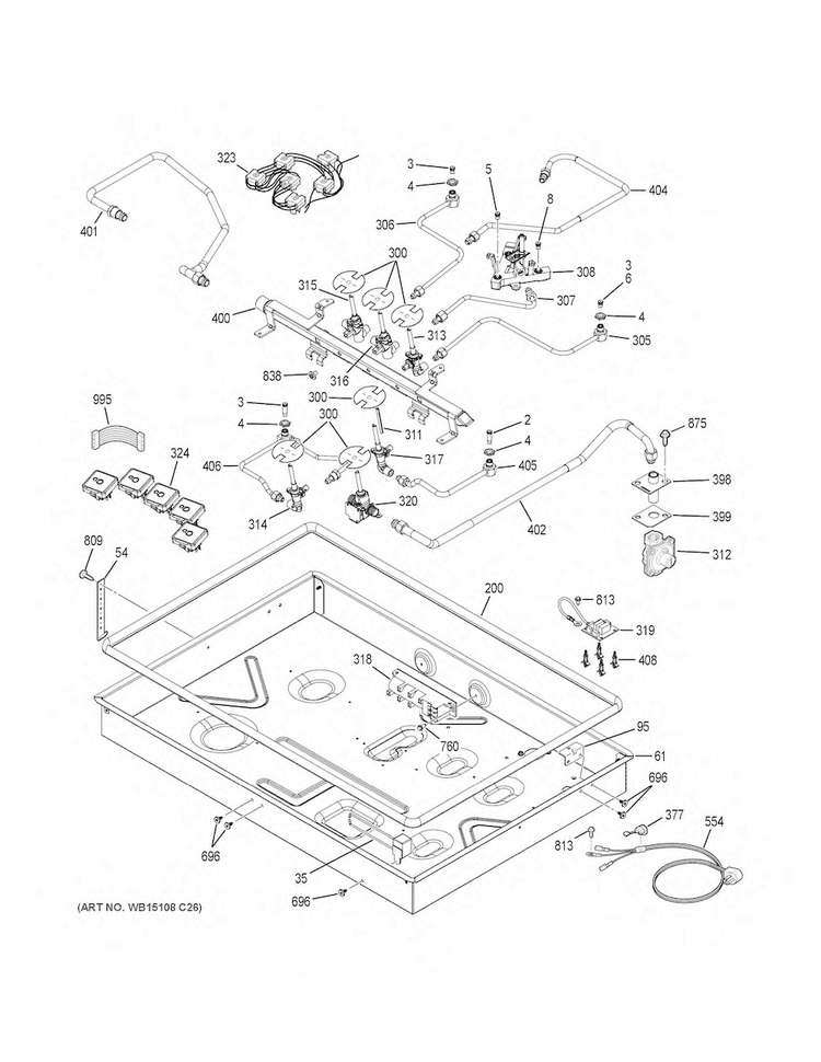 Gas & Burner Parts Diagram and Parts List for CGP650SET3SS  General Electric Cooktop